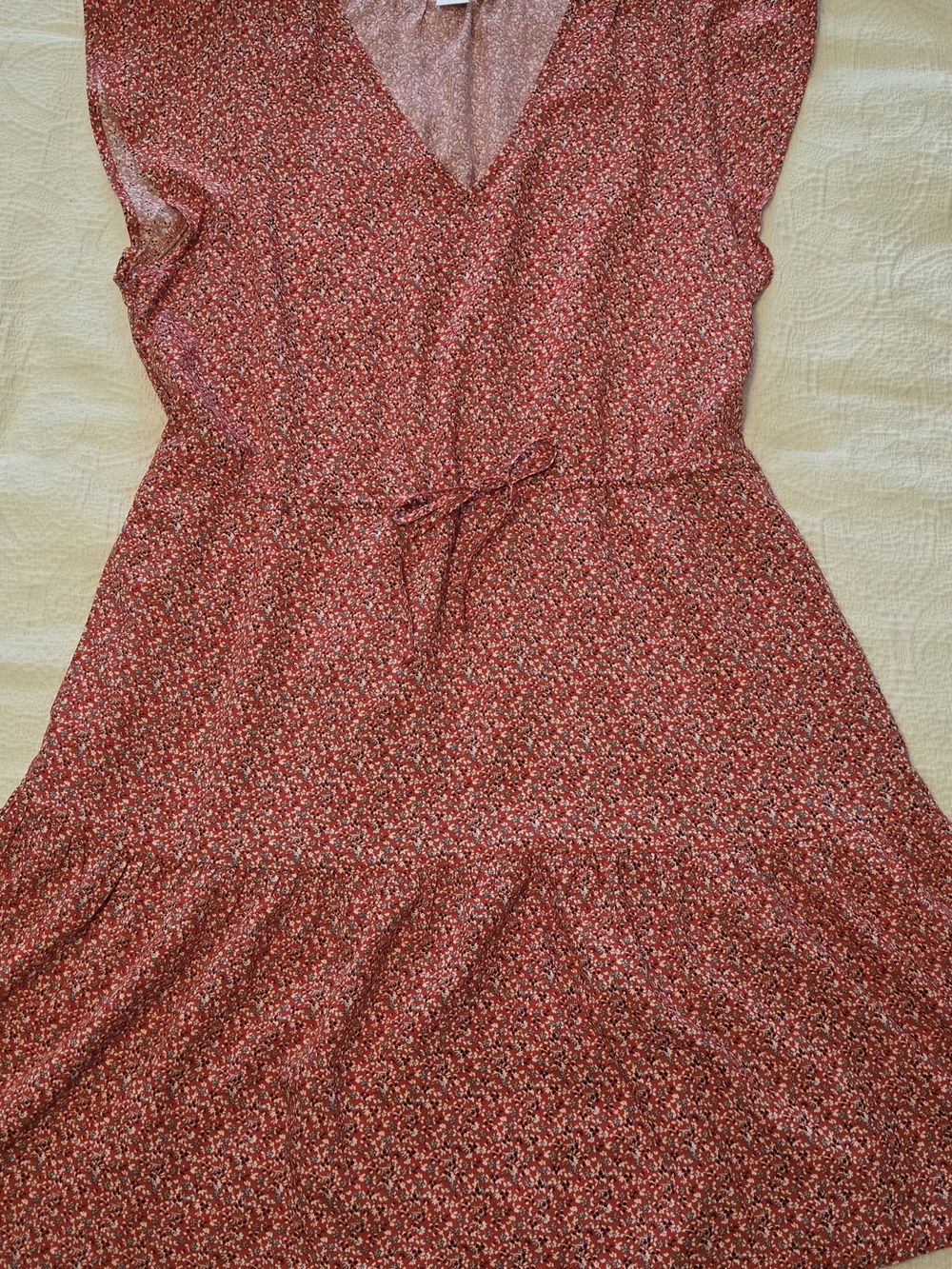 GAP Factory Red Floral Flutter Sleeve Tie-Waist Dress Size LARGE